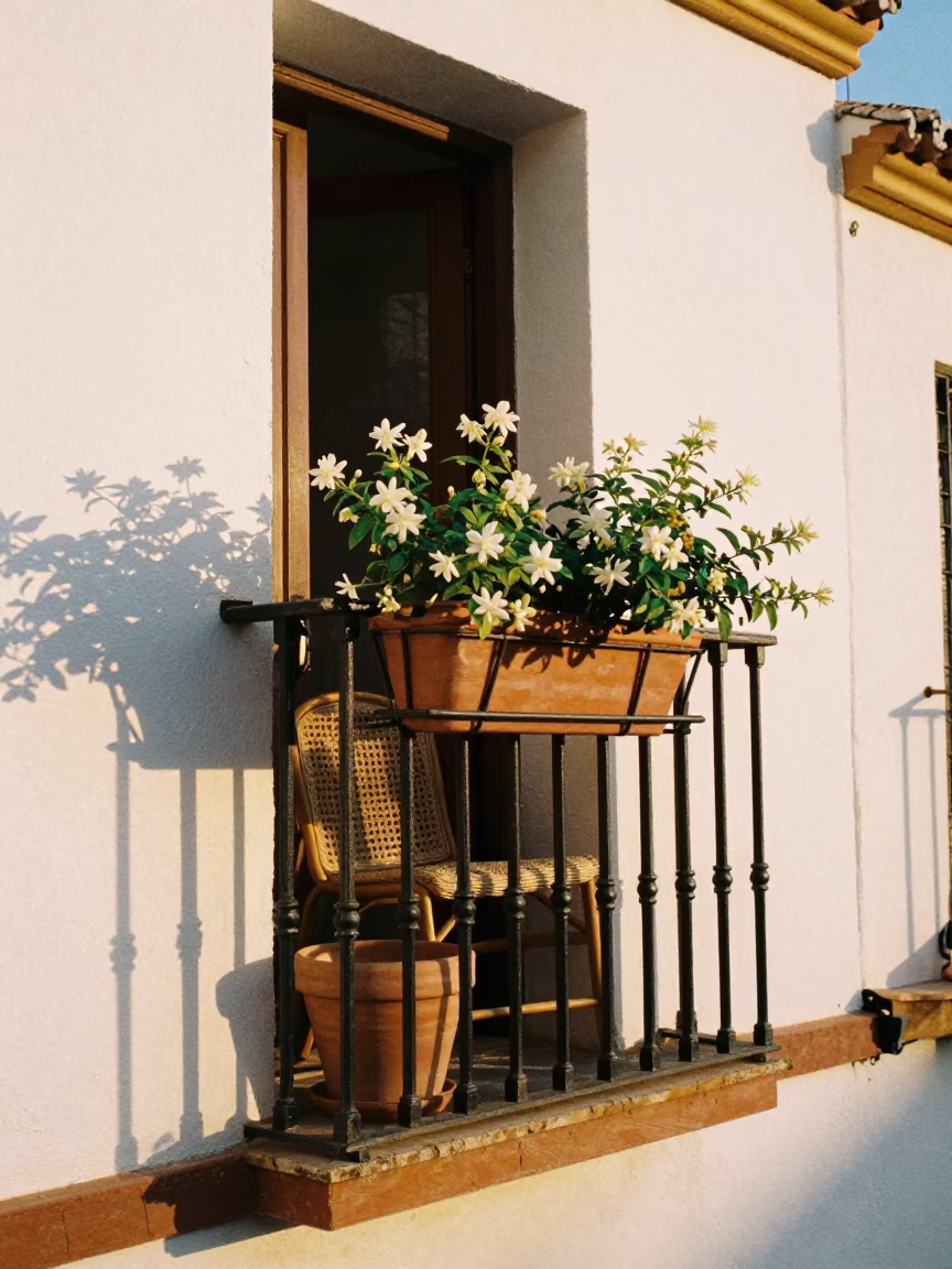 Seville Balcony at Evening Light in in Seville, Spain