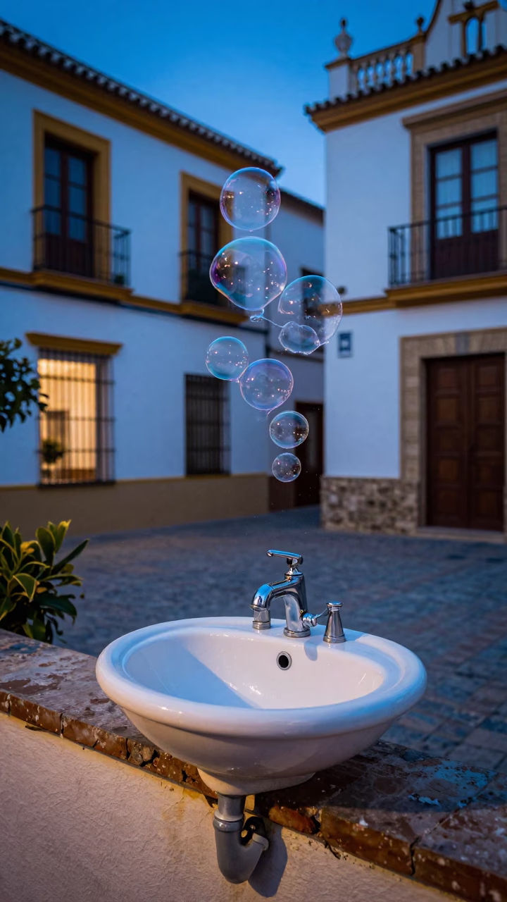 Seville Bubbles Thinning at The Last Blue Light Of Evening in in Seville, Spain