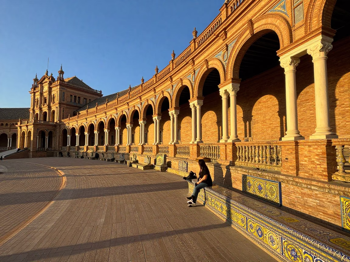 Seville De España at Sunset Light in in Seville, Spain