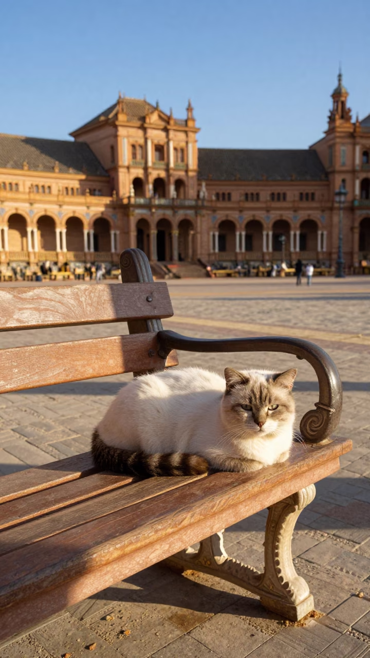 Seville España Bench at Clear Late-afternoon Light in in Seville, Spain