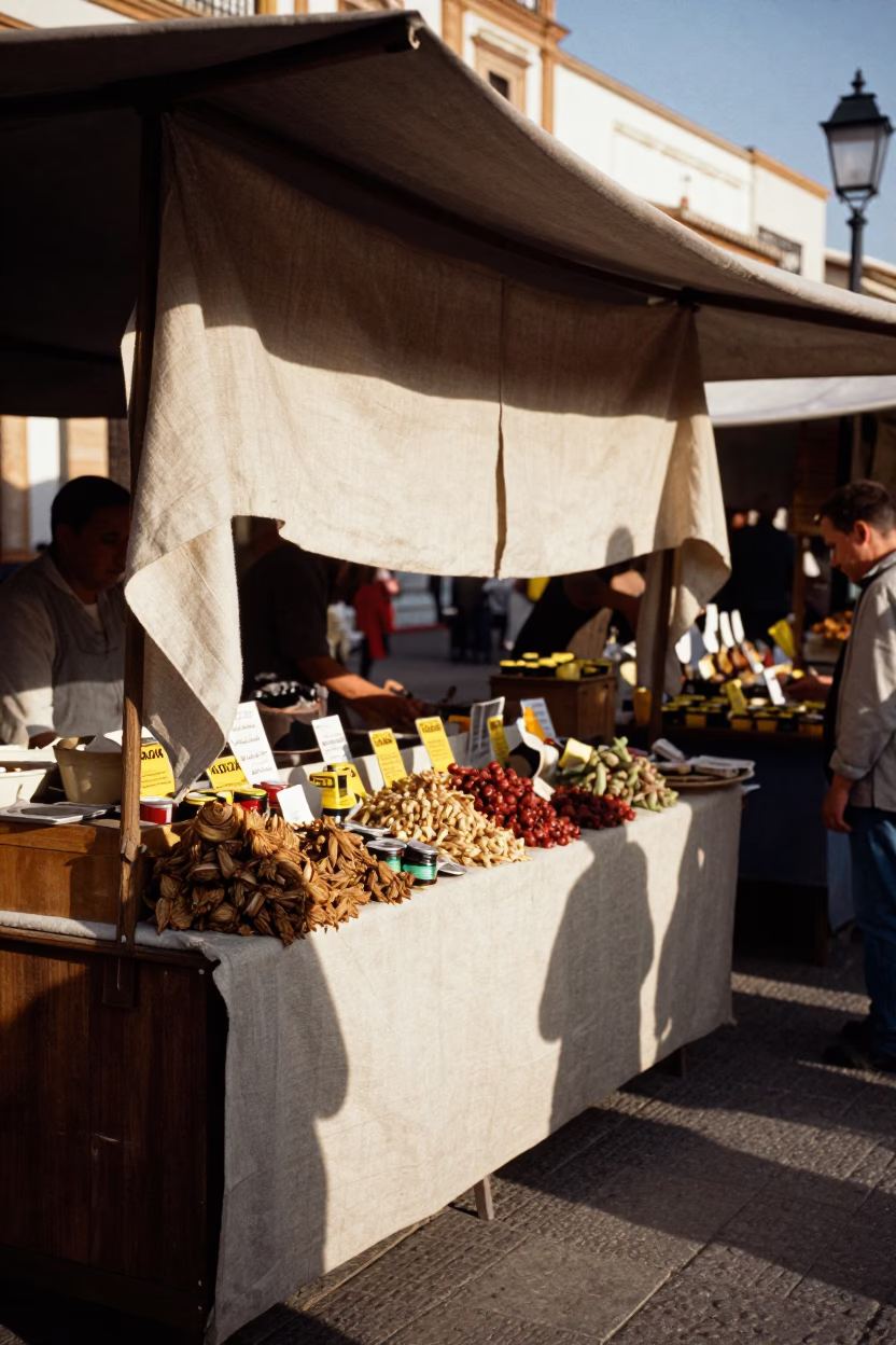 Seville Local Goods at Clear Late-afternoon Light in in Seville, Spain