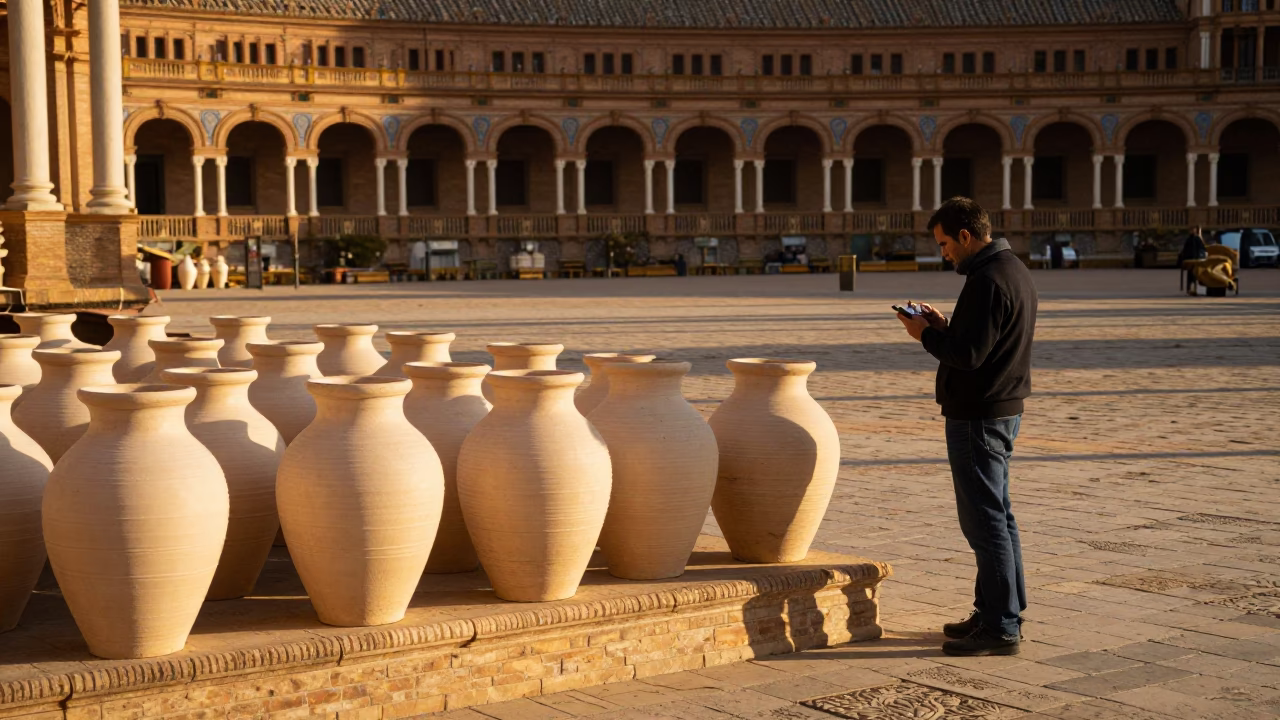 Seville Man at Late Afternoon Light in in Seville, Spain