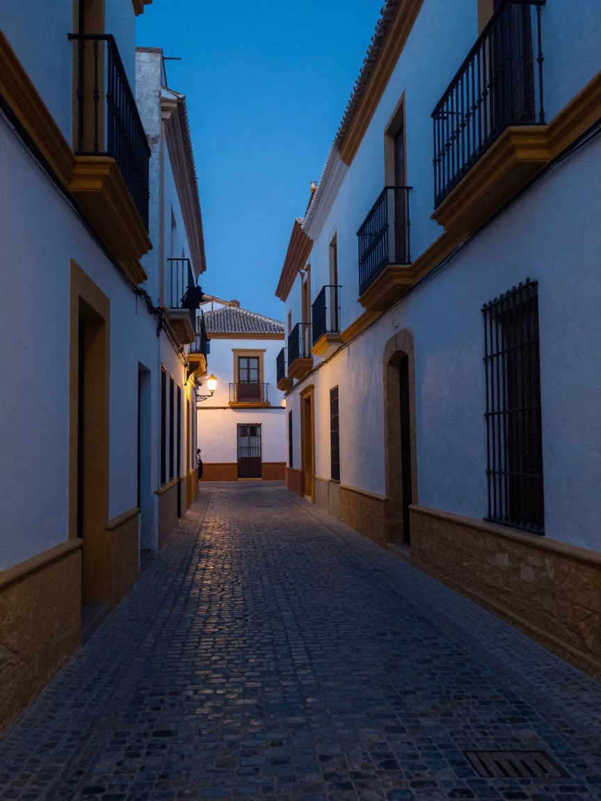Seville Morning Alleyway at The Still Hours Before Dawn Light in in Seville, Spain