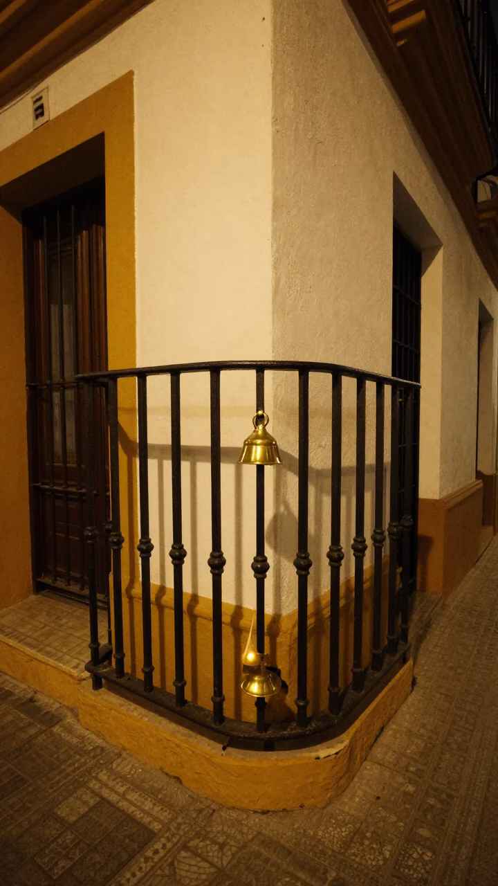 Seville Night Street Scene with Polished Brass and Brushed Steel Elements in in Seville, Spain