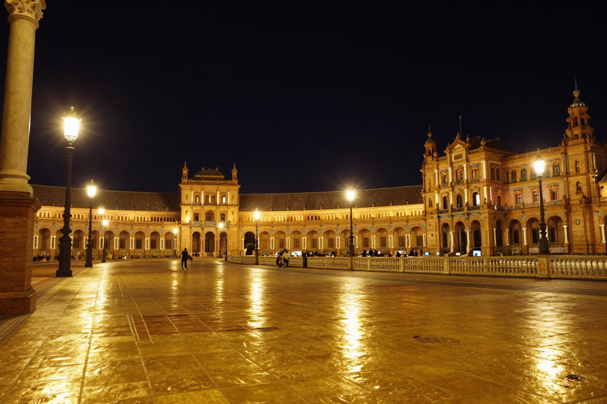 Seville Nightlife at The Deepest Night Sky Light in in Seville, Spain