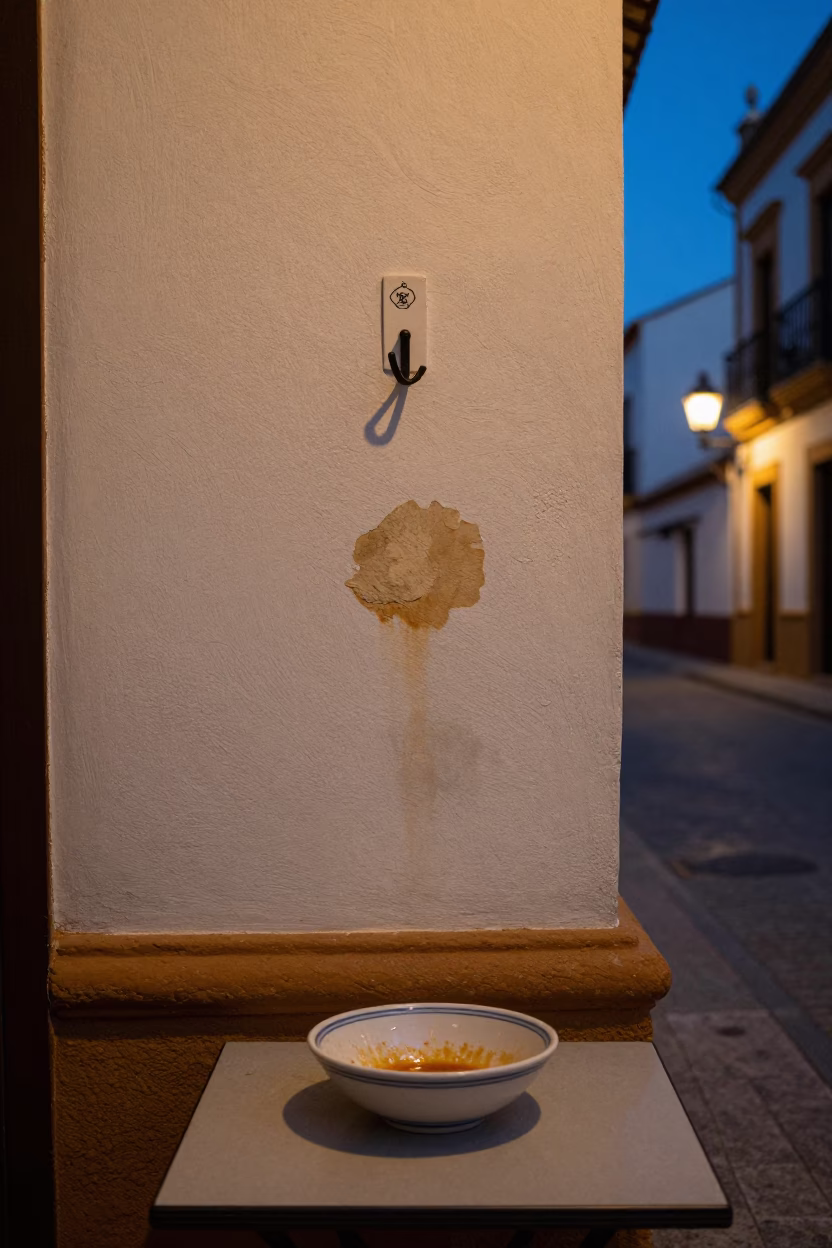 Seville Spain Blue Hour Street Scene with Wall Hook and Tea Stains in in Seville, Spain