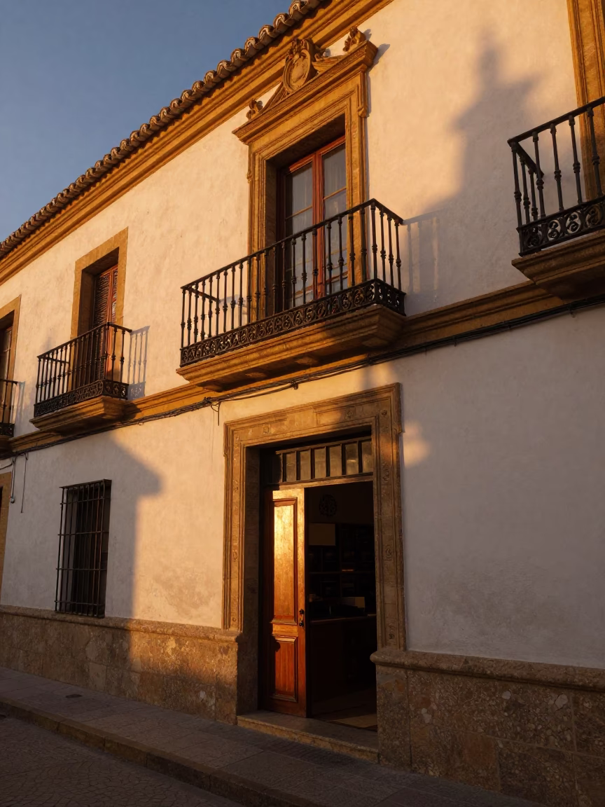 Seville Spain copper-toned dusk light historic architecture street scene in in Seville, Spain