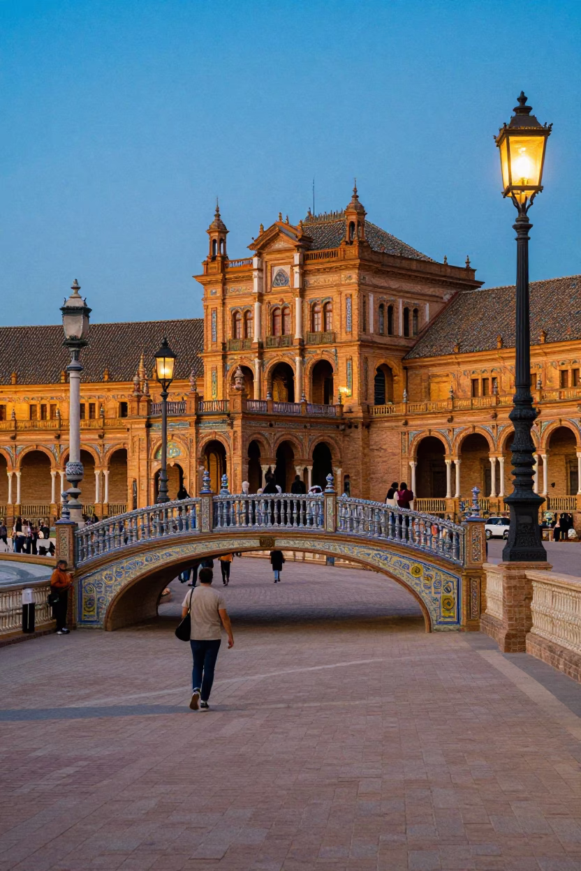 Seville Spain Early Evening Street Scene with Traditional Architecture and Local Life in in Seville, Spain