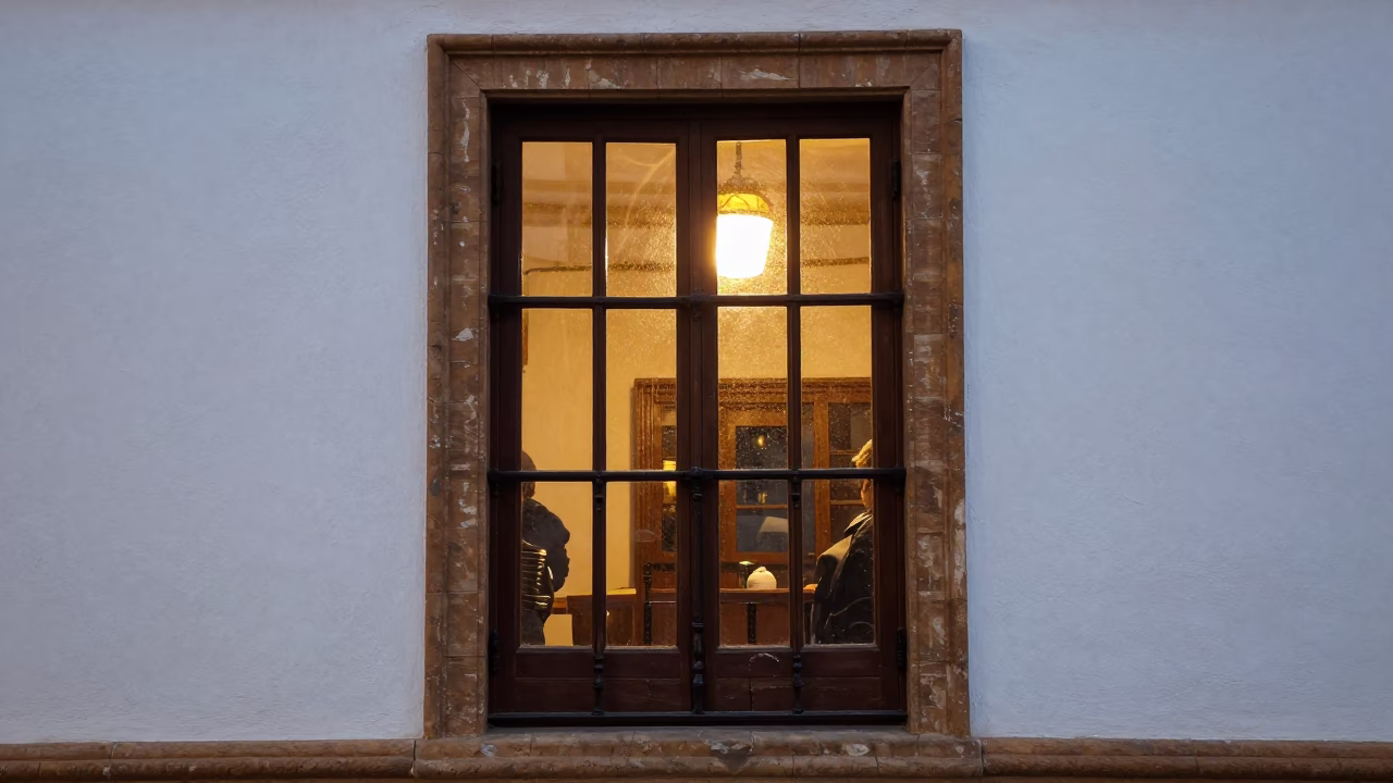 Seville Spain Early Evening Street Scene with Window Light and Concrete Building in in Seville, Spain