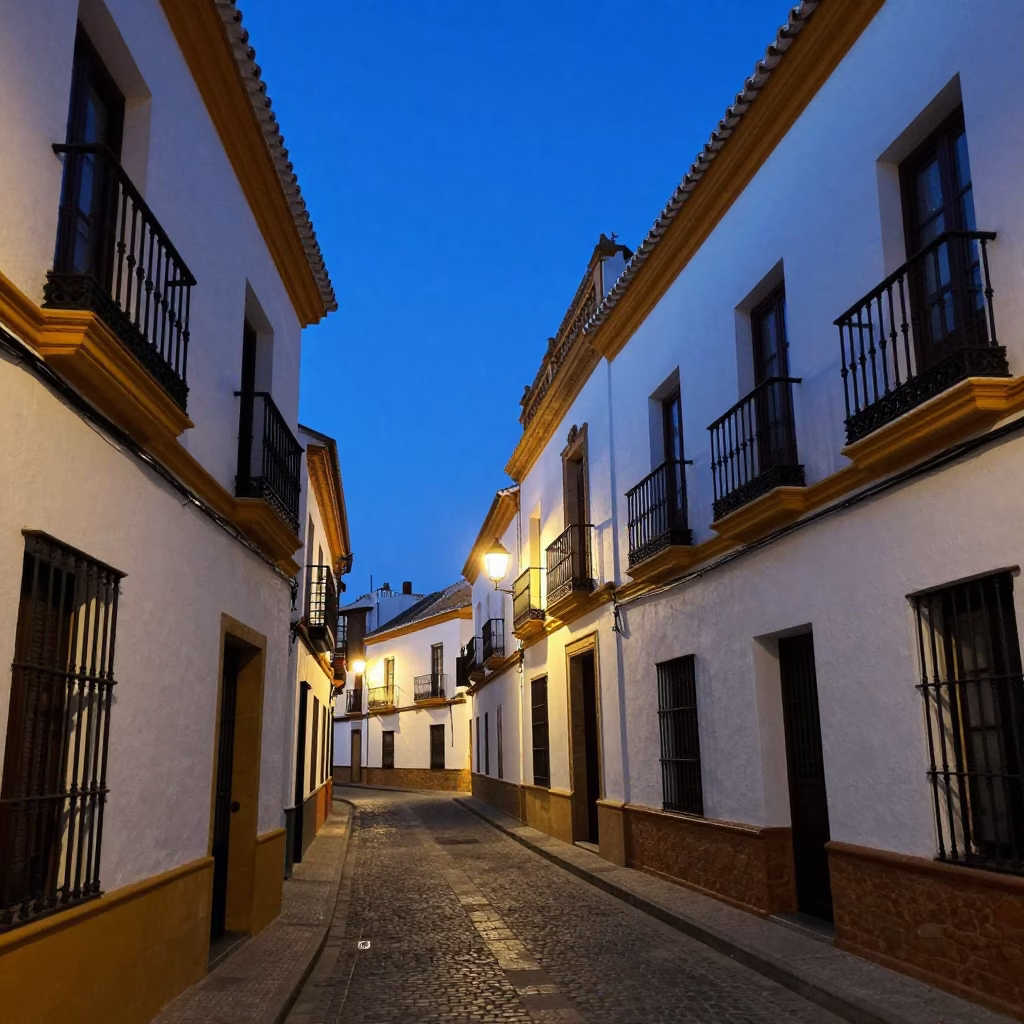 Seville Spain Evening Street Scene with Traditional Architecture and Local Life in in Seville, Spain
