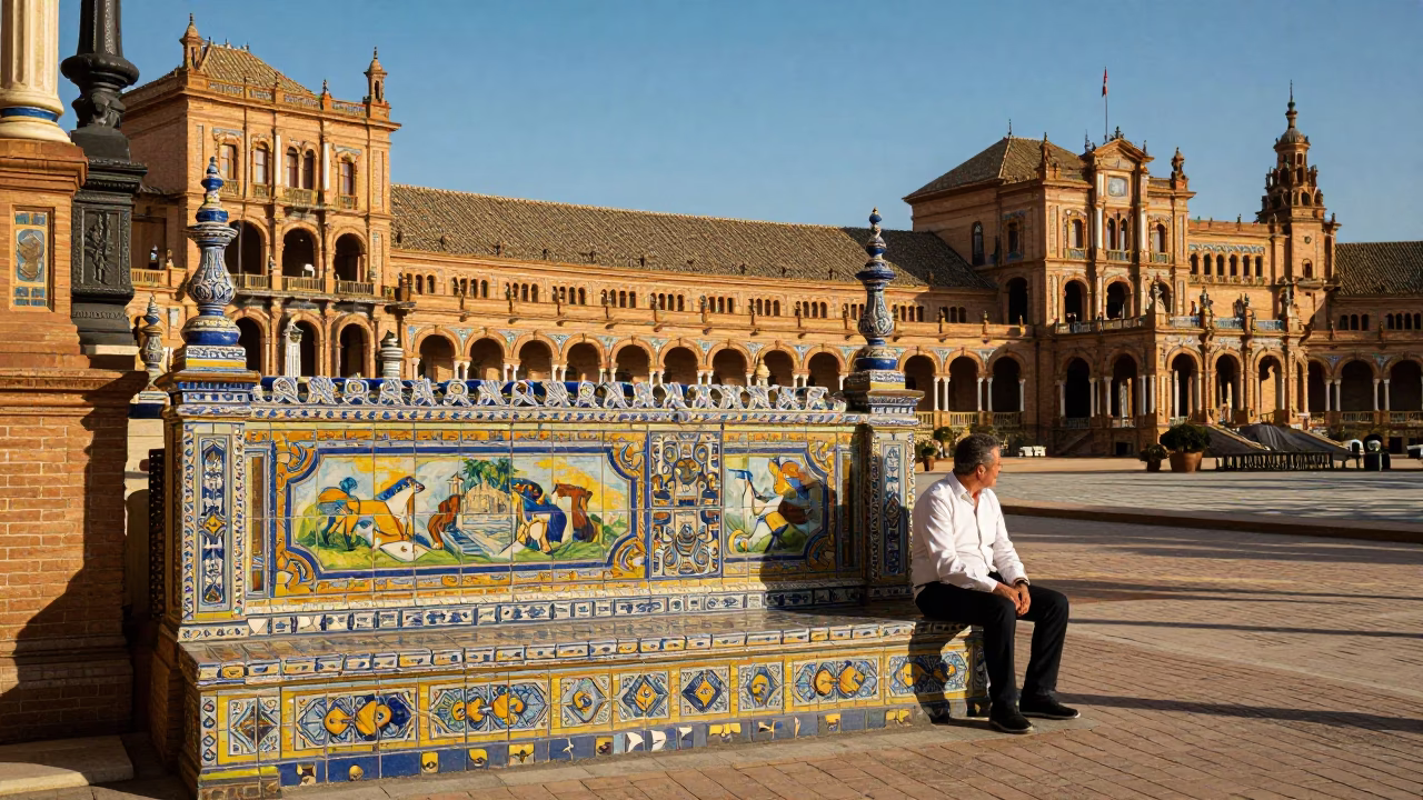 Seville Spain Late Afternoon Street Scene Traditional Architecture and Local Life in in Seville, Spain