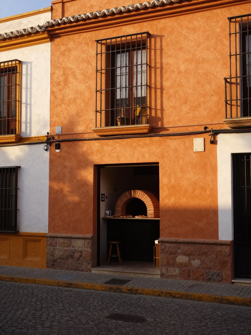 Seville Spain Late Afternoon Street Scene with Brick Oven Pizza and Local Life in in Seville, Spain