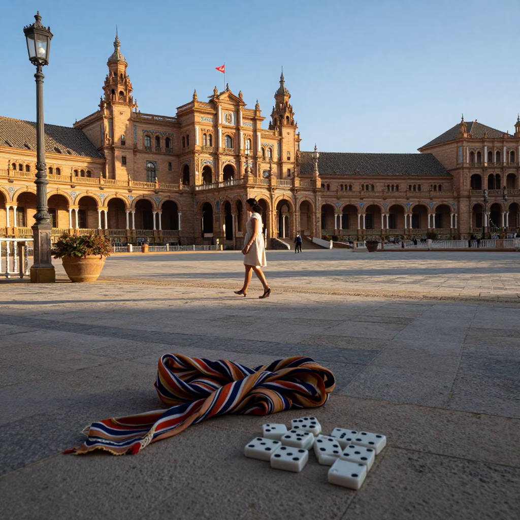 Seville Spain Late Afternoon Street Scene with Scarf and Dominoes in in Seville, Spain