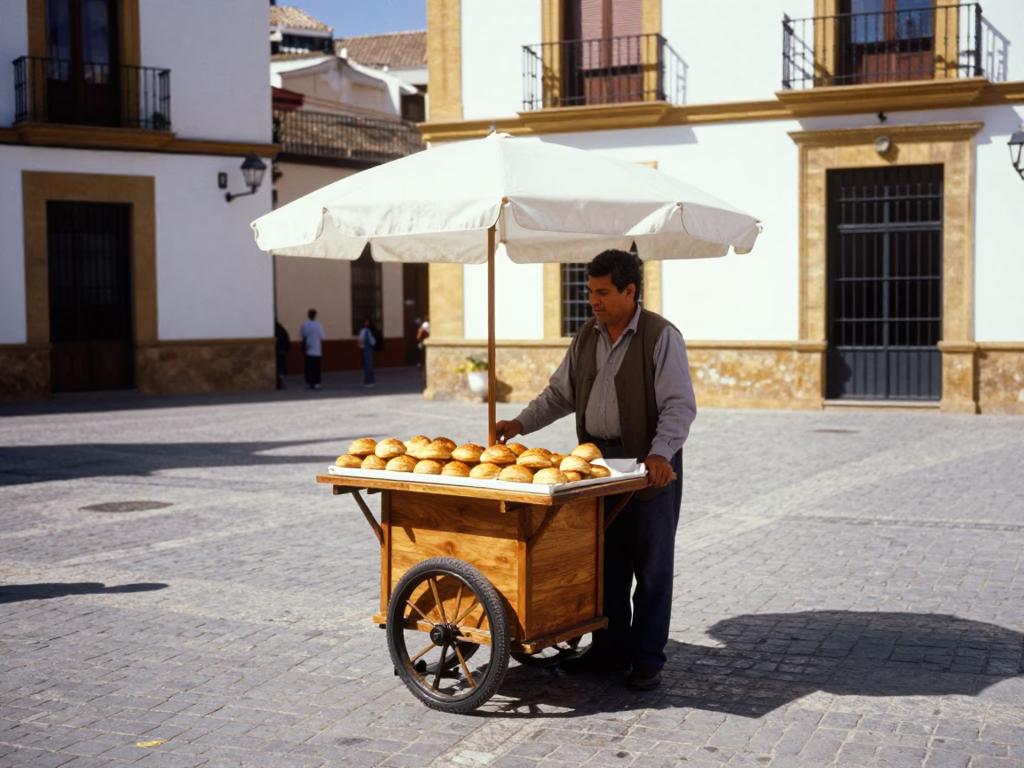 Seville Spain Midday Street Scene With Traditional Sfogliatelle Pastry in in Seville, Spain
