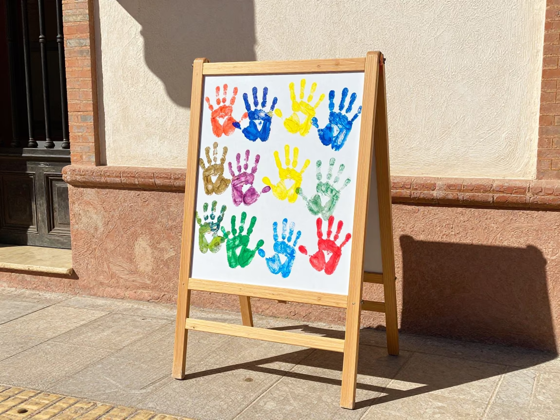 Seville Spain Midmorning Light Preschool Easel Tempera Handprints in in Seville, Spain