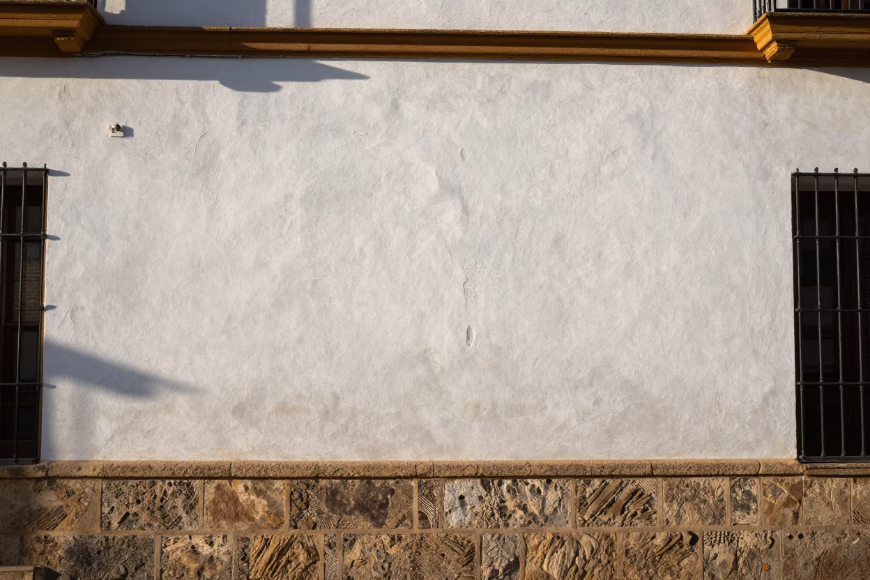Seville Spain Morning Light on Traditional White Plaster Walls and Stone Details in in Seville, Spain