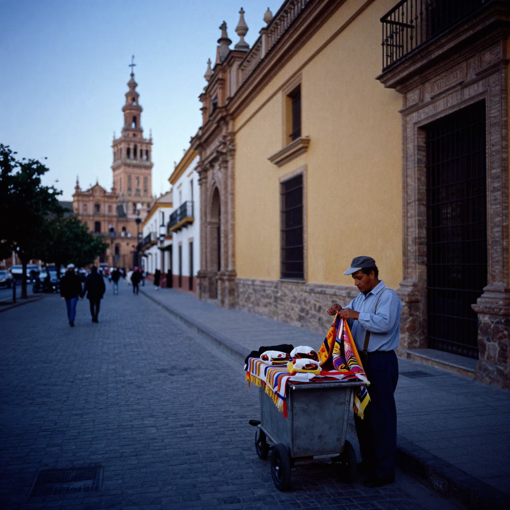 Seville Spain Nautical Dawn Street Scene with Local Life and Traditional Elements in in Seville, Spain