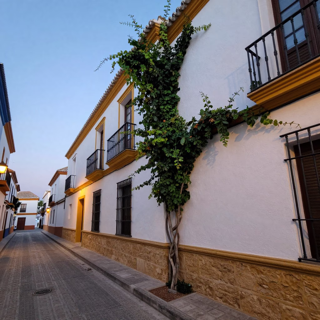 Seville Spain Nautical Dawn Street Scene with Vine and Grease Sheen in in Seville, Spain