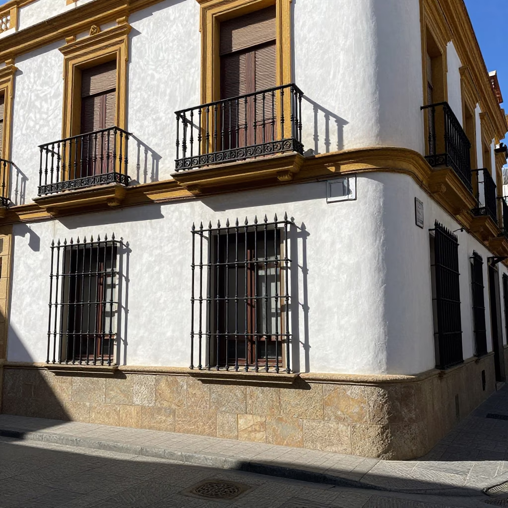 Seville Spain Noon Sunlight on Traditional Ironwork and Urban Street Details in in Seville, Spain