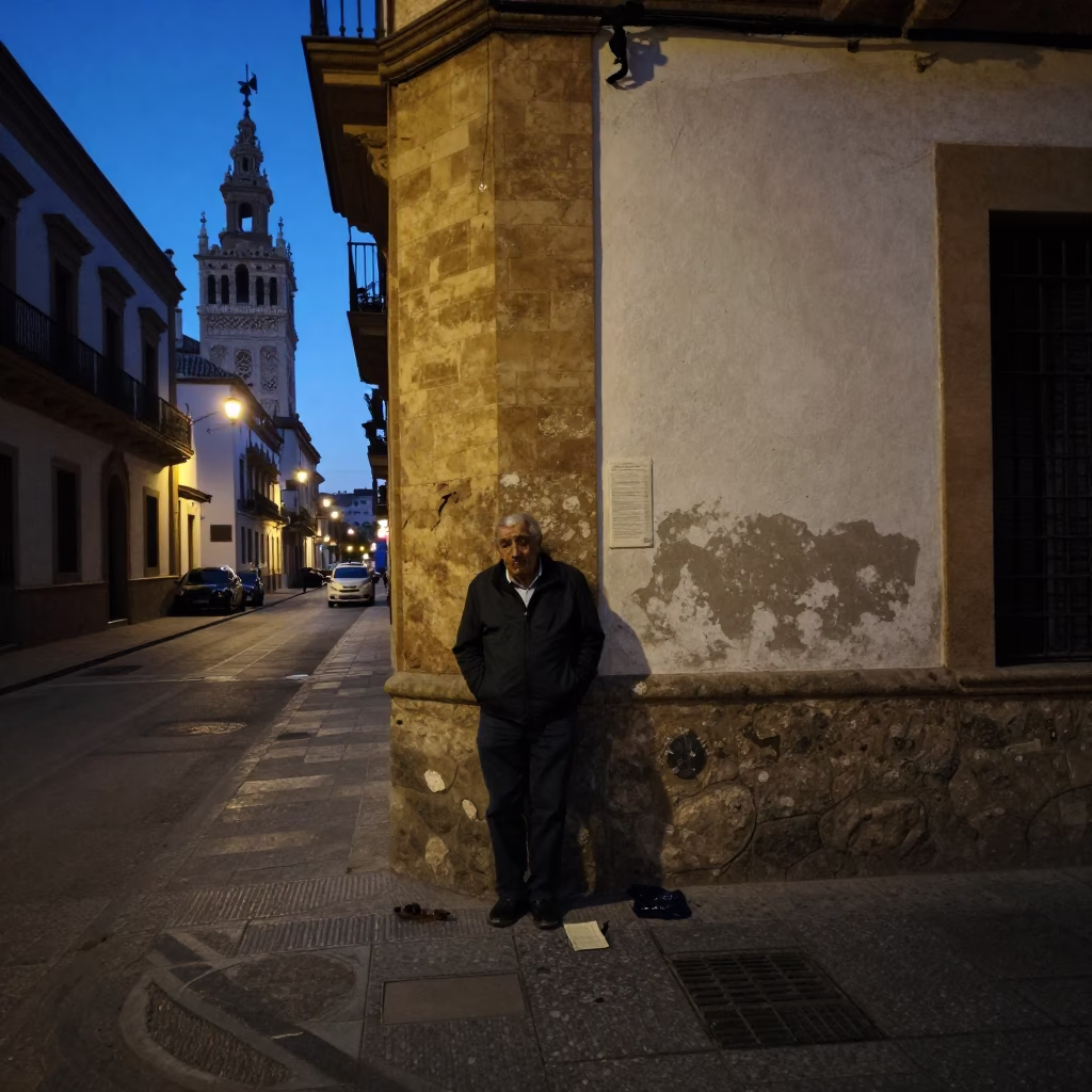 Seville Spain Predawn Street Scene With Ledger And Fountain Pen in in Seville, Spain