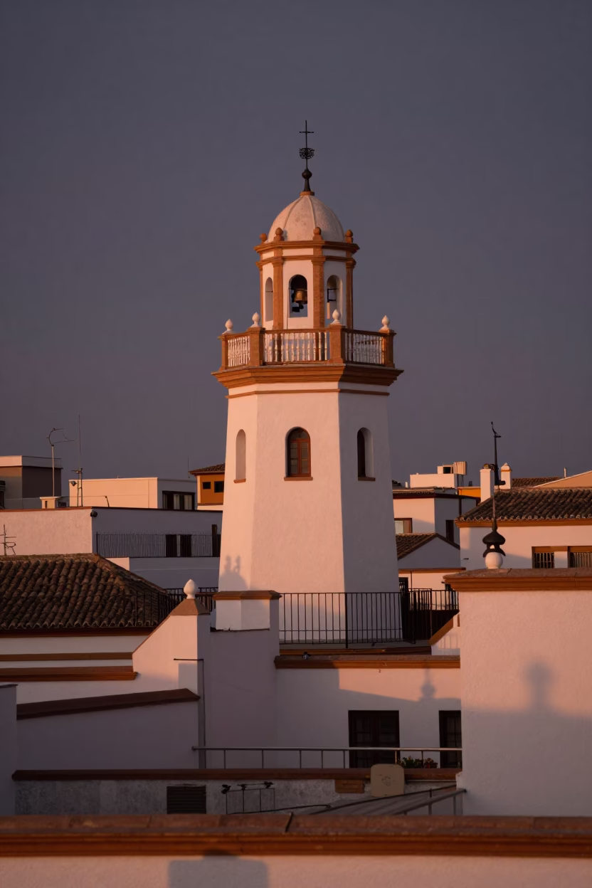 Seville Spain Rooftop Water Tower in Copper Dusk Light with Thermos and Hibiscus in in Seville, Spain