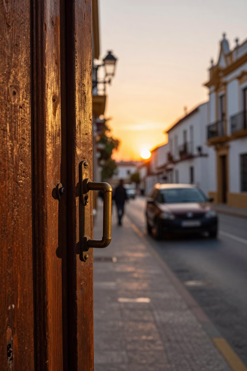 Seville Spain Sunset Street Scene with Latch and Turnbuckle Details in in Seville, Spain