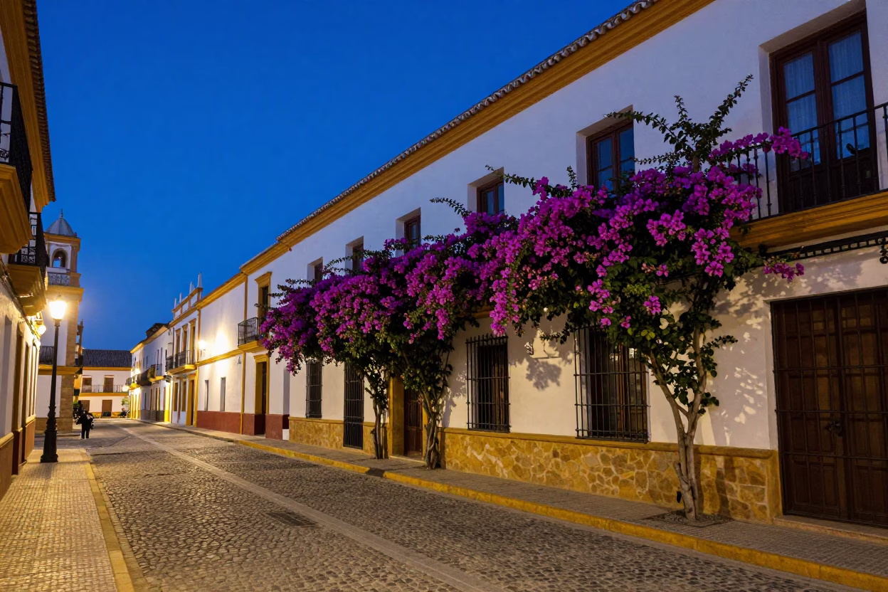 Seville Street Scene at Blue Hour in in Seville, Spain