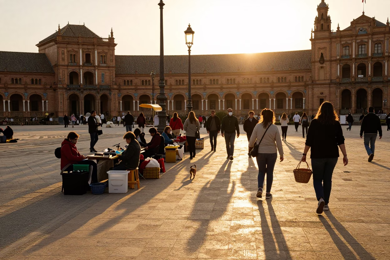 Seville Street Scene at Golden Hour in in Seville, Spain