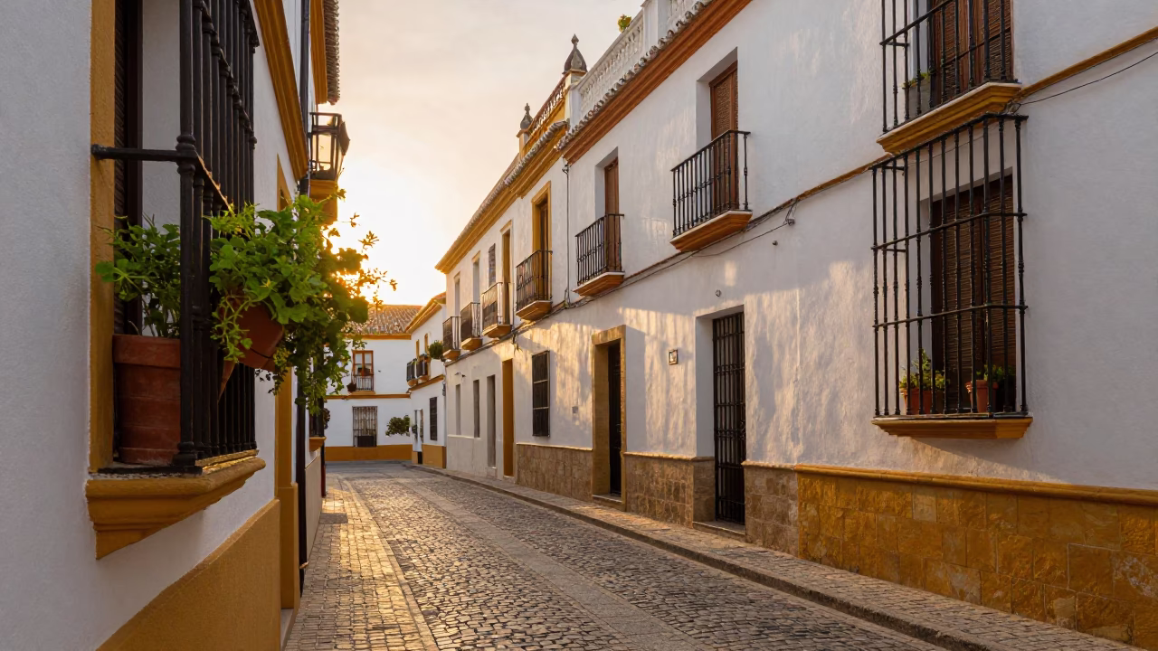 Seville Street Scene at Golden Hour in in Seville, Spain