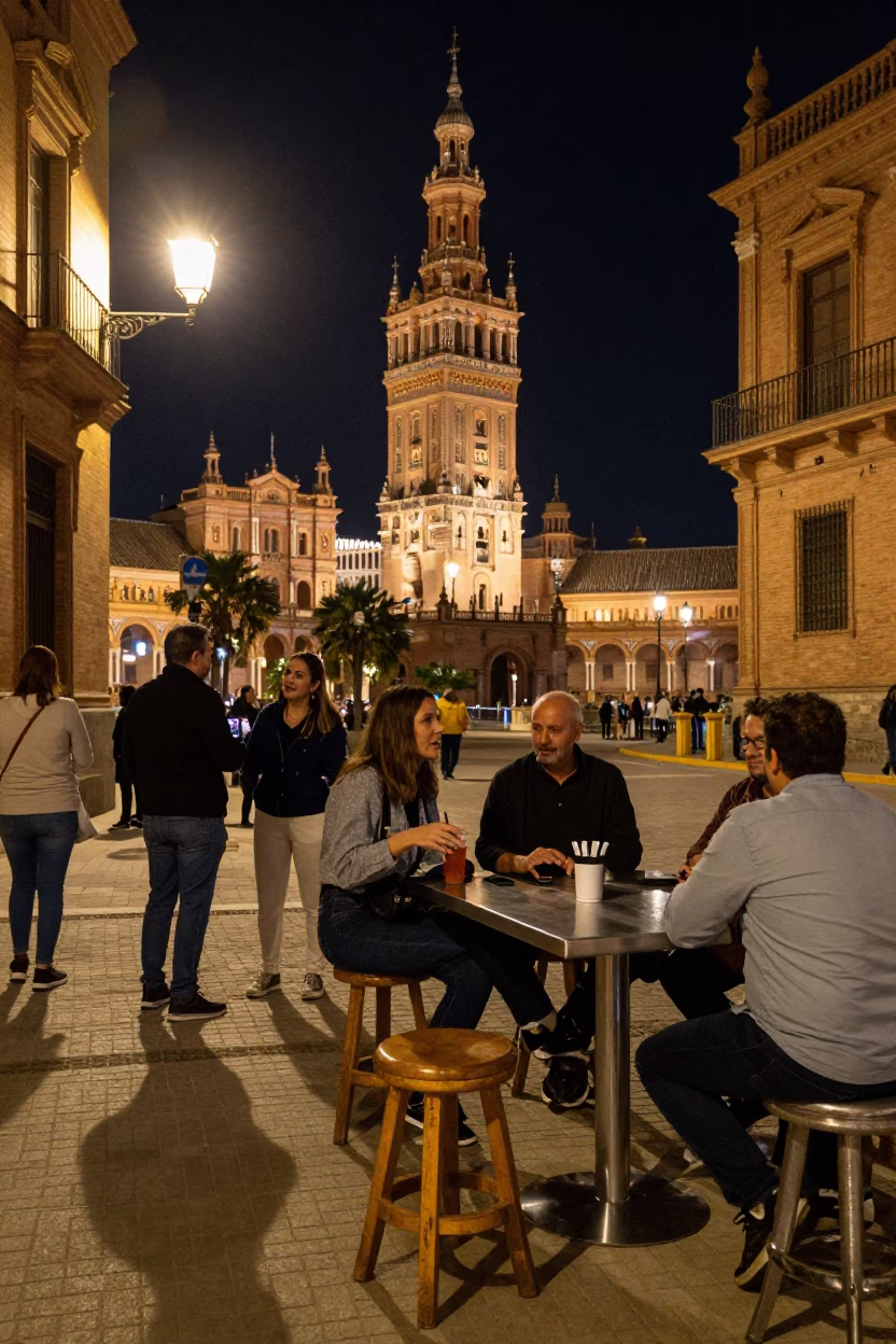 Seville Street Scene at Midnight Light in in Seville, Spain