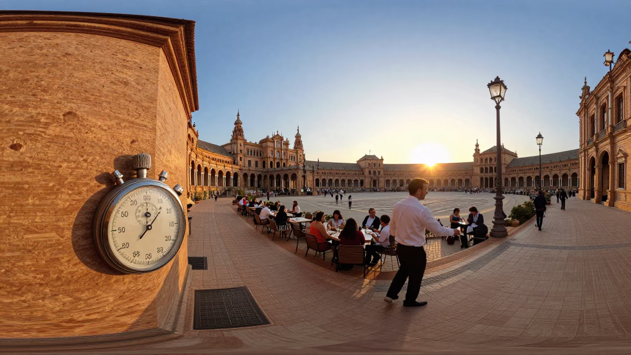 Seville Sunset Street Scene with Stopwatch and Condensation on Runner in in Seville, Spain