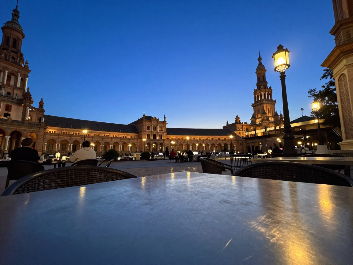 Seville Twilight Scene at Indigo Twilight After Sunset in in Seville, Spain