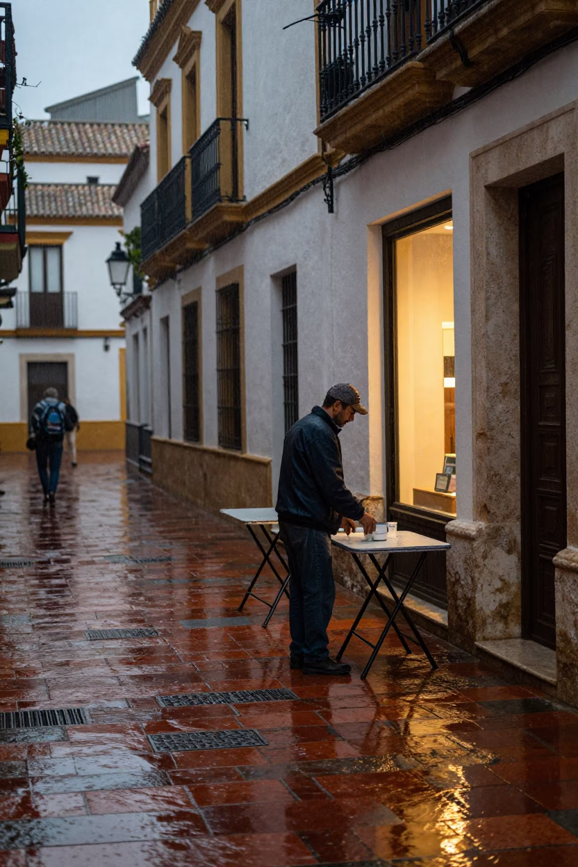Seville Worker at Dusk Light in in Seville, Spain