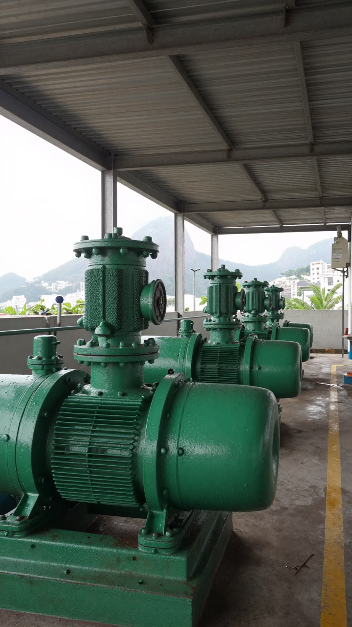 Sewage Pumping Station Interior Green Pumps Rio de Janeiro Late Morning in in Rio de Janeiro, Brazil