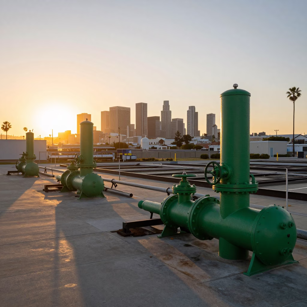 Sewage Pumping Station Sunset Los Angeles Green Pumps California in in Los Angeles, California, United States