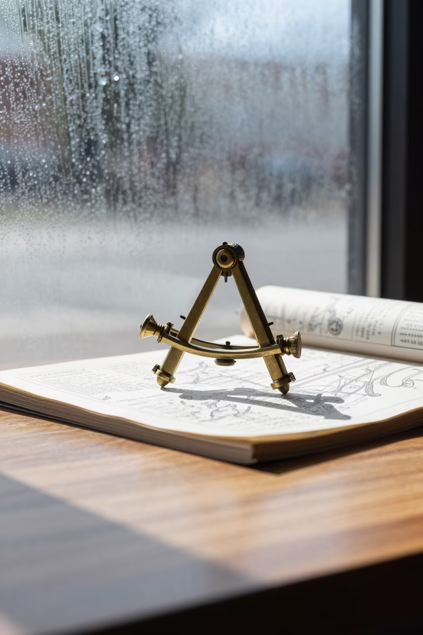 Sextant on Cafe Table with Fog in on a cafe table by a window near Boise