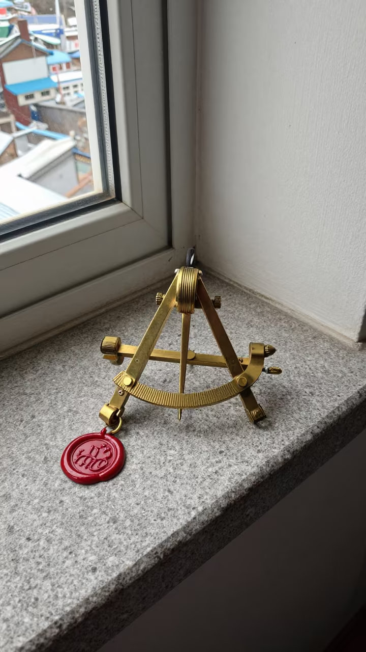 Sextant and Seal on Stone Shelf in on a stone ledge near Busan