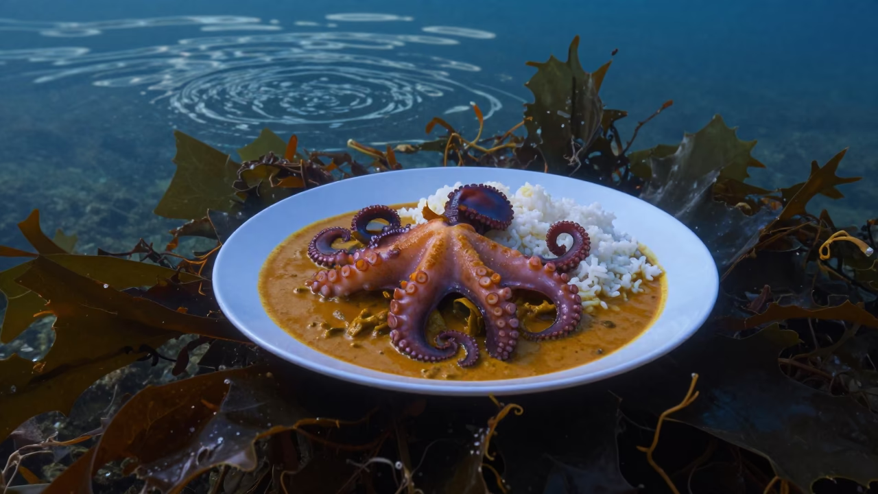 Seychelles Octopus Curry on Kelp Shelf in along a kelp-fringed shelf in Thailand