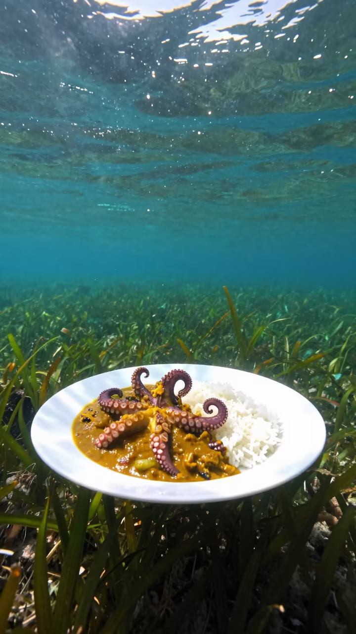 Seychelles Octopus Curry Over Seagrass Meadow in above a seagrass meadow near Tel Aviv