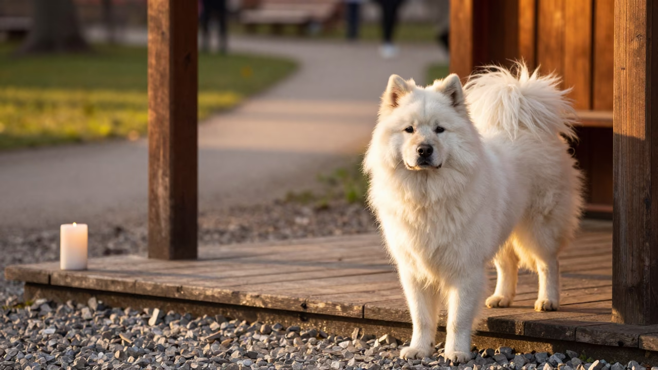 Shaded Kishu Ken Portrait on Uppsala Porch in along a quiet park path with soft open shade and a clean background near Uppsala