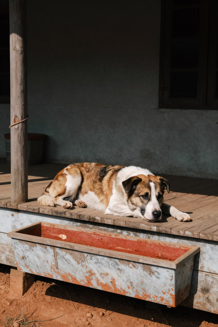 Shaded Porch Dog in Godavarikhani Afternoon Light in in Godavarikhani