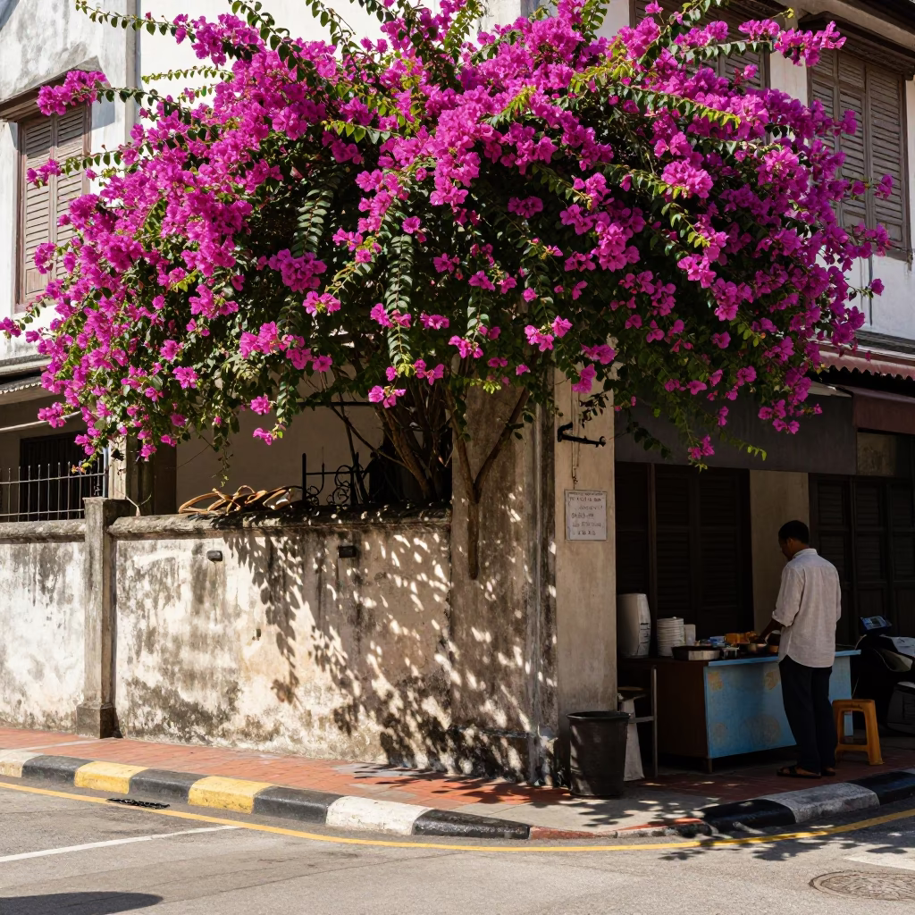 Shaded Street Corner in George Town Malaysia Winter Noon Light in in George Town, Malaysia
