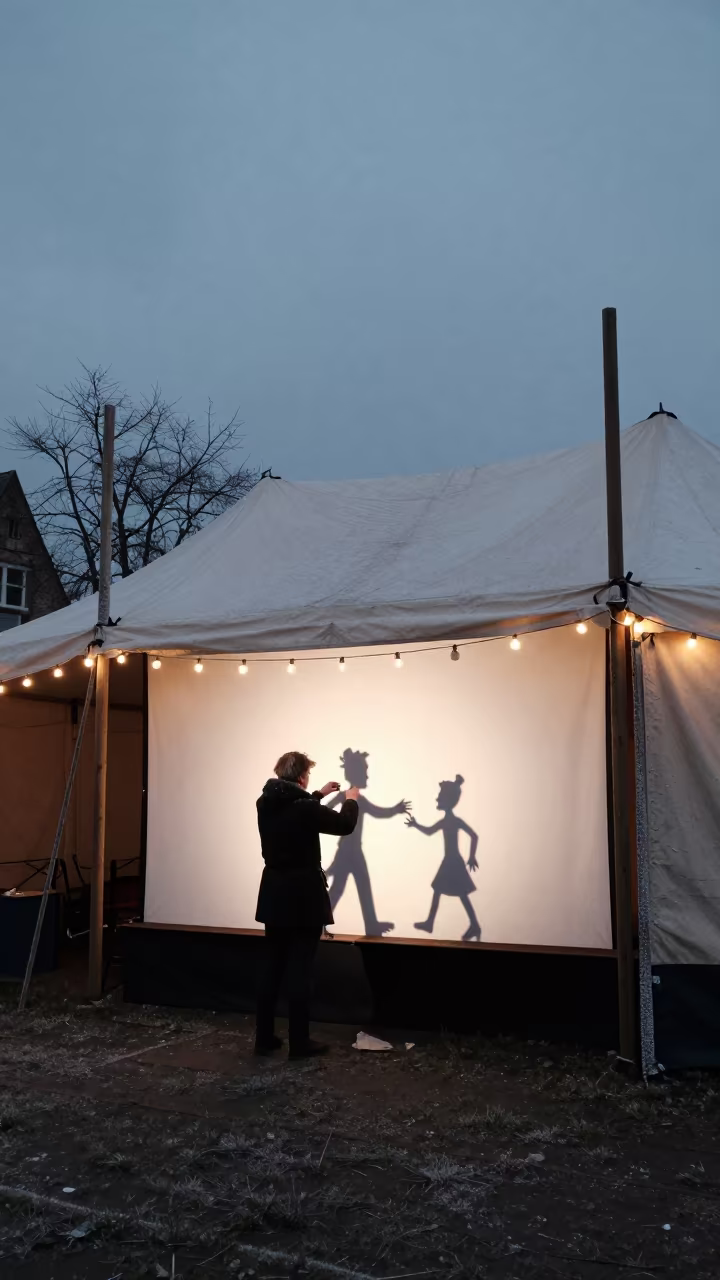 Shadow Puppet Master Under Circus Tent in Bruges in under a circus tent in Bruges