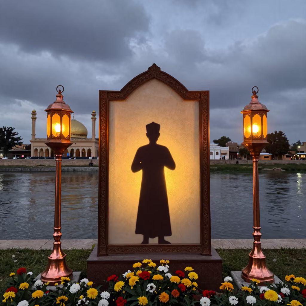 Shadow Puppet Screen River Flowers Lantern Light in in a prayer hall near Al-Fashir