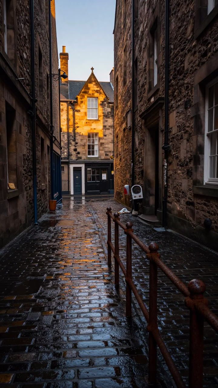 Shadowed Alley in Edinburgh in in Edinburgh, United Kingdom