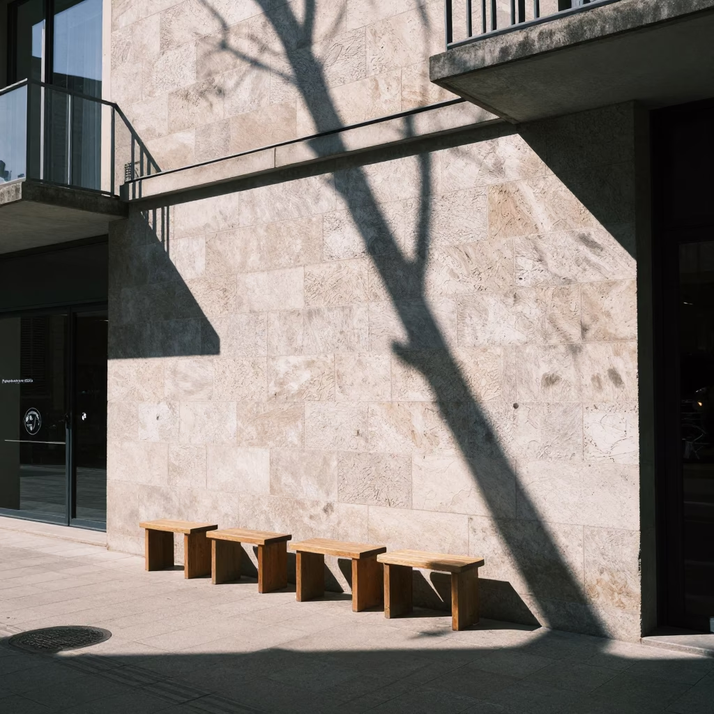 Shadows in Bilbao at The Flat Glare Of Noon Light in in Bilbao, Spain