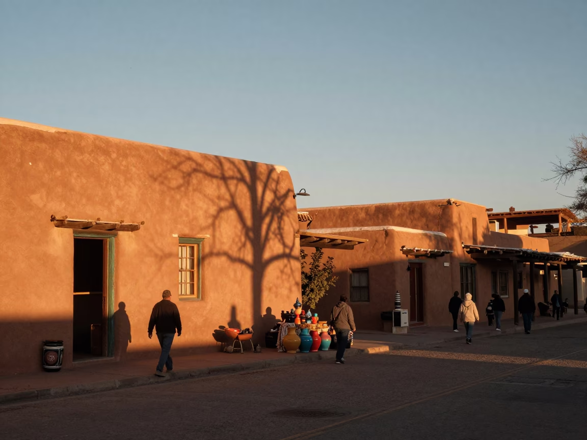 Shadows in Santa Fe at As The Sun Drops Toward The Horizon in in Santa Fe, New Mexico, United States