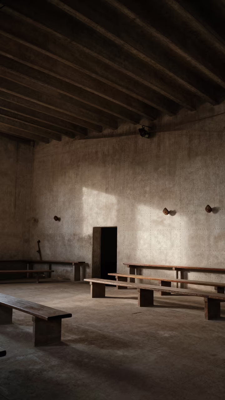 Shaker Meeting House Interior in Khartoum Concrete Lobby in inside a ribbed concrete lobby in Khartoum
