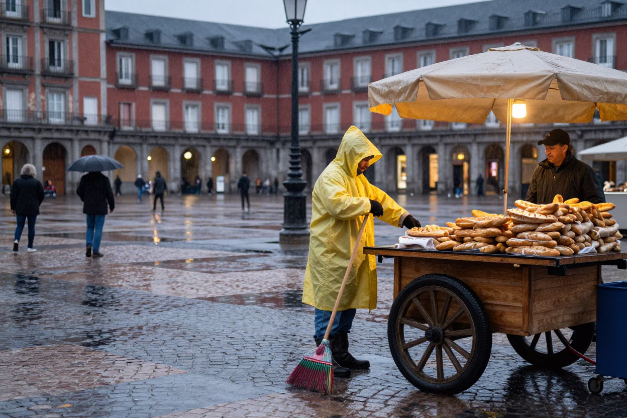 Shaking Broom in Madrid in in Madrid, Spain