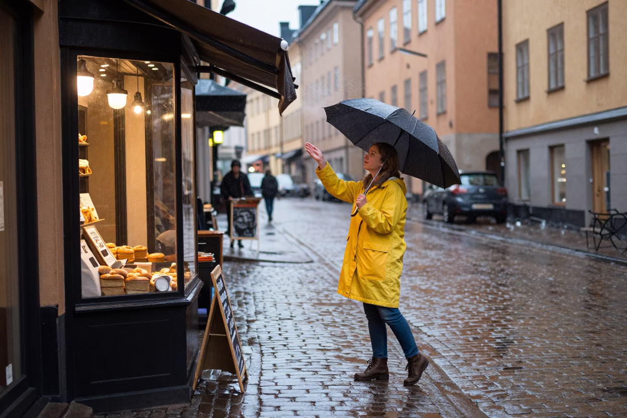 Shaking Umbrella in Stockholm in in Stockholm, Sweden